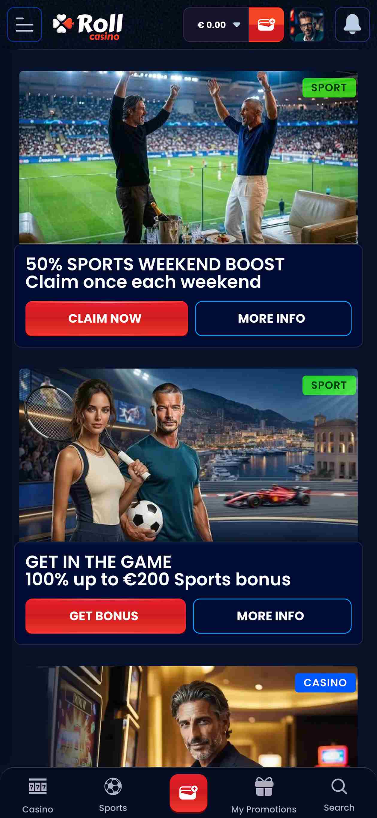 Rollcasino sports bonuses
